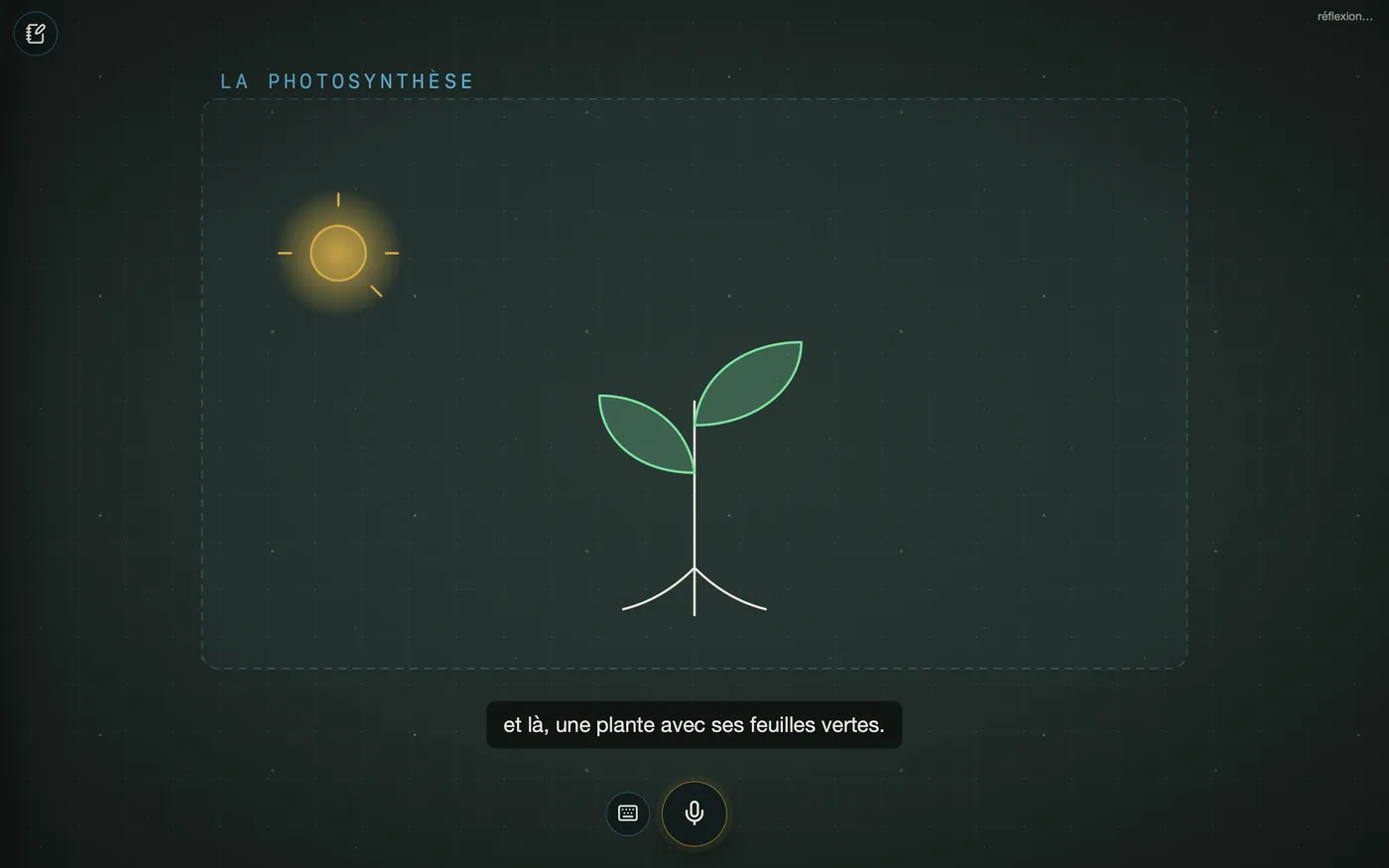Le Studio AI2D commence à dessiner une plante sous le soleil pour expliquer la photosynthèse